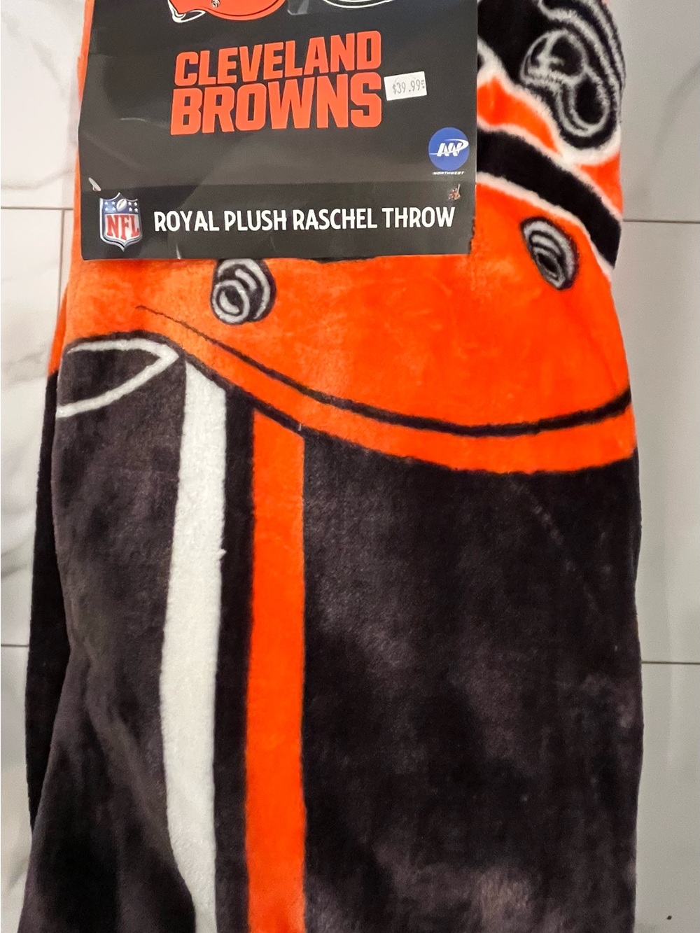 NFL Cleveland Browns Orange Black Plush Raschel Throw
